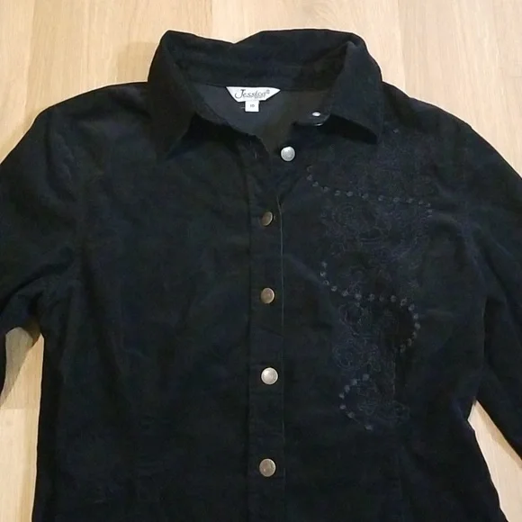 Jessica long sleeve black embroidered corduroy button down shirt size 10 EUC - Picture 7 of 12